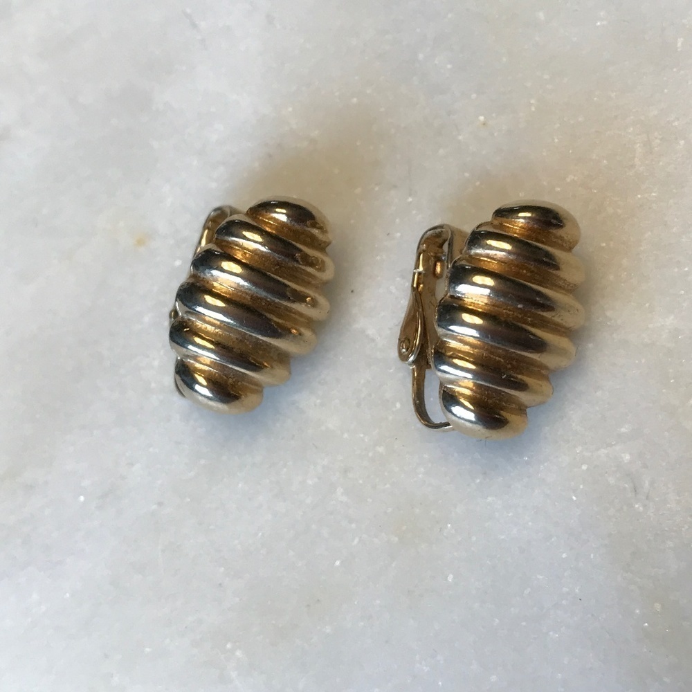 Vintage Earrings Studds Chunky Gold color Cabochon